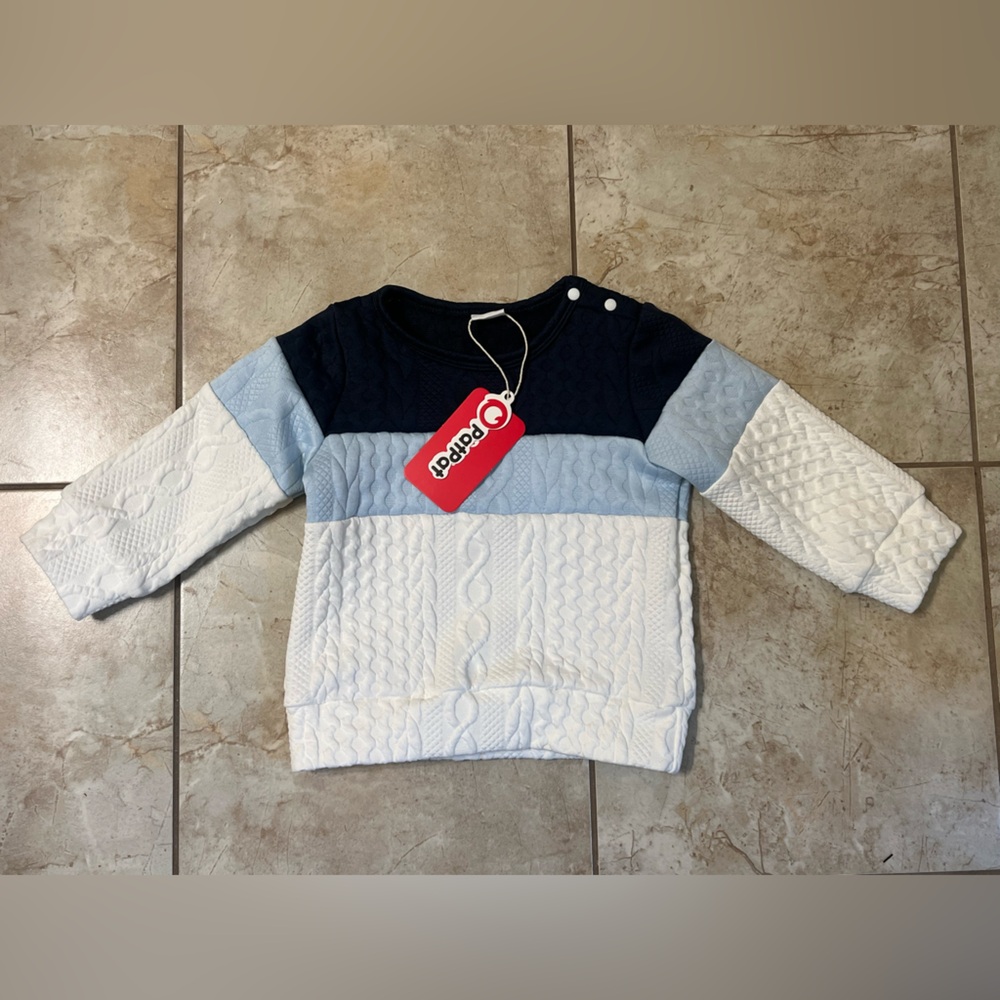 PatPat Cable Knit Kids Sweater – Navy, Light Blue & White Colorblock (NWT) - Picture 6 of 6